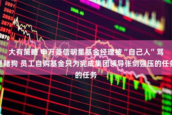 大有策略 申万菱信明星基金经理被“自己人”骂是赌狗 员工自购基金只为完成集团领导张剑强压的任务